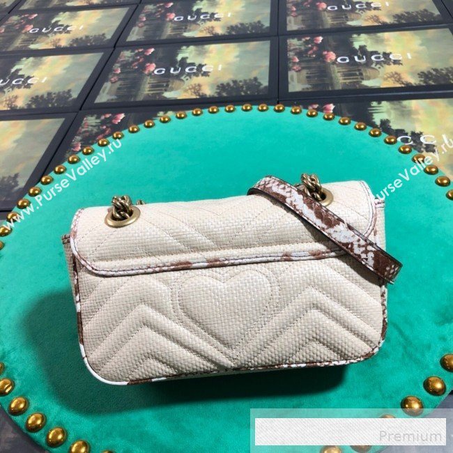 Gucci GG Marmont Raffia Mini Shoulder Bag ‎with Snakeskin Trim ‎446744 White/Brown 2019 (BLWX-9062428)