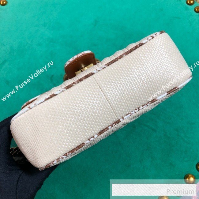 Gucci GG Marmont Raffia Mini Shoulder Bag ‎with Snakeskin Trim ‎446744 White/Brown 2019 (BLWX-9062428)