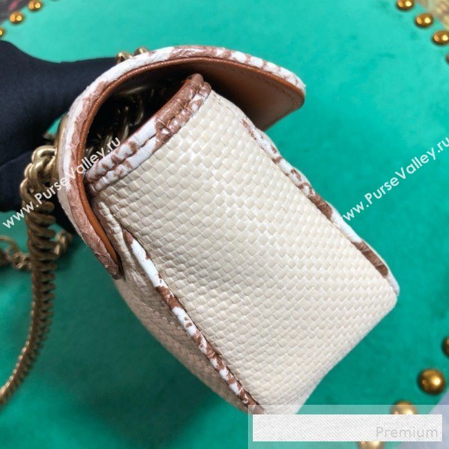 Gucci GG Marmont Raffia Mini Shoulder Bag ‎with Snakeskin Trim ‎446744 White/Brown 2019 (BLWX-9062428)