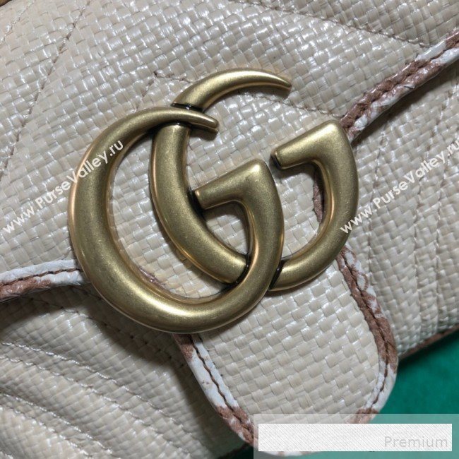 Gucci GG Marmont Raffia Mini Shoulder Bag ‎with Snakeskin Trim ‎446744 White/Brown 2019 (BLWX-9062428)