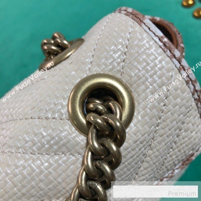 Gucci GG Marmont Raffia Mini Shoulder Bag ‎with Snakeskin Trim ‎446744 White/Brown 2019 (BLWX-9062428)