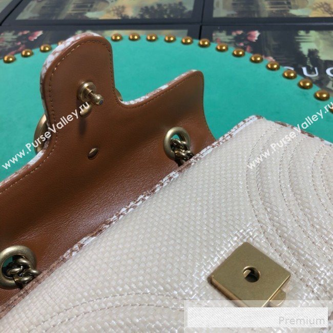 Gucci GG Marmont Raffia Mini Shoulder Bag ‎with Snakeskin Trim ‎446744 White/Brown 2019 (BLWX-9062428)