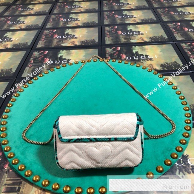 Gucci GG Marmont Raffia Super Mini Shoulder Bag ‎with Snakeskin Trim ‎476433 White/Green 2019 (BLWX-9062429)