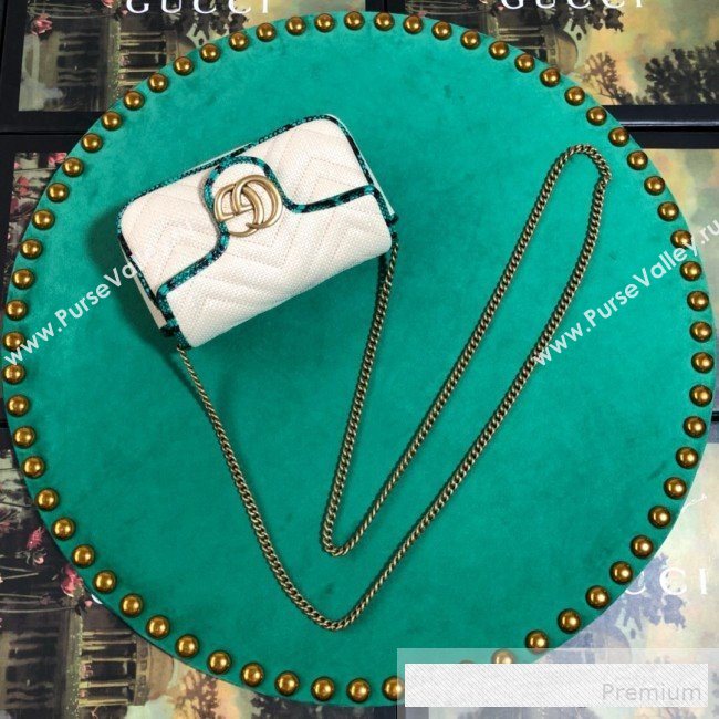 Gucci GG Marmont Raffia Super Mini Shoulder Bag ‎with Snakeskin Trim ‎476433 White/Green 2019 (BLWX-9062429)