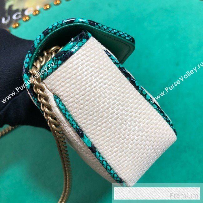 Gucci GG Marmont Raffia Super Mini Shoulder Bag ‎with Snakeskin Trim ‎476433 White/Green 2019 (BLWX-9062429)