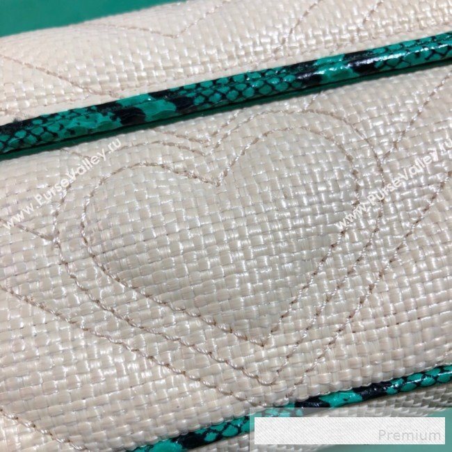 Gucci GG Marmont Raffia Super Mini Shoulder Bag ‎with Snakeskin Trim ‎476433 White/Green 2019 (BLWX-9062429)