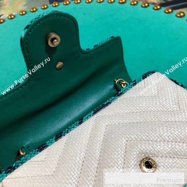 Gucci GG Marmont Raffia Super Mini Shoulder Bag ‎with Snakeskin Trim ‎476433 White/Green 2019 (BLWX-9062429)