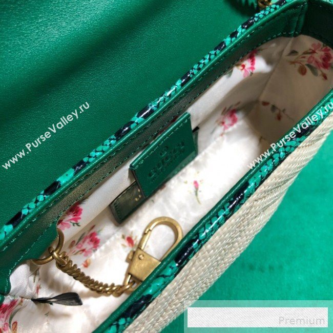 Gucci GG Marmont Raffia Super Mini Shoulder Bag ‎with Snakeskin Trim ‎476433 White/Green 2019 (BLWX-9062429)