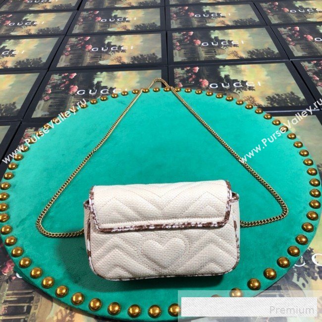 Gucci GG Marmont Raffia Super Mini Shoulder Bag ‎with Snakeskin Trim ‎476433 White/Brown 2019 (BLWX-9062430)