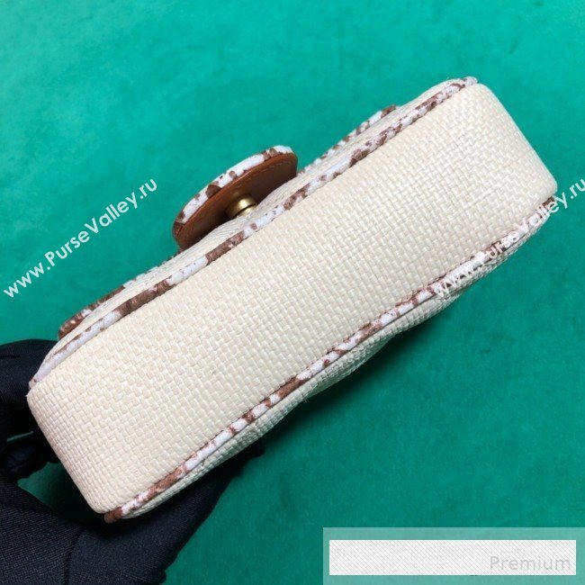 Gucci GG Marmont Raffia Super Mini Shoulder Bag ‎with Snakeskin Trim ‎476433 White/Brown 2019 (BLWX-9062430)