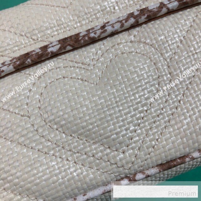 Gucci GG Marmont Raffia Super Mini Shoulder Bag ‎with Snakeskin Trim ‎476433 White/Brown 2019 (BLWX-9062430)