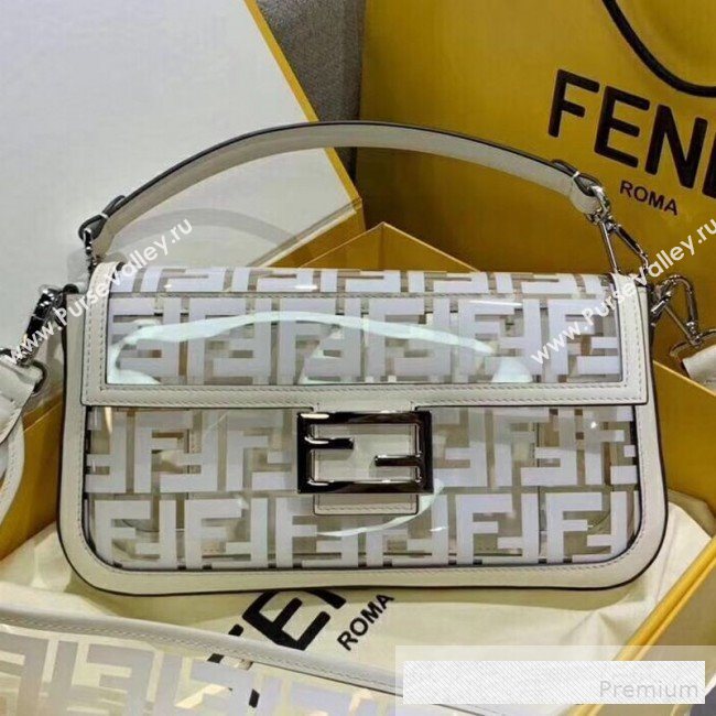 Fendi Transparent FF 26cm Medium Kan I Flap Bag White 2019 (AFEI-9062439)