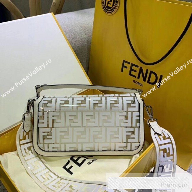 Fendi Transparent FF 26cm Medium Kan I Flap Bag White 2019 (AFEI-9062439)