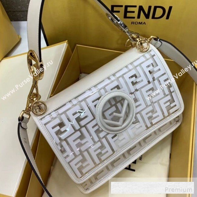 Fendi Transparent FF Medium 25cm Kan I Flap Bag White 2019 (AFEI-9062442)