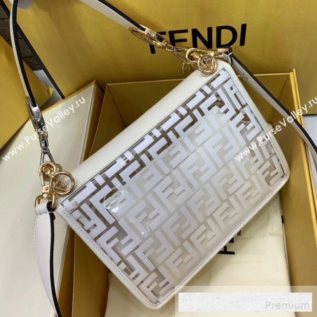 Fendi Transparent FF Medium 25cm Kan I Flap Bag White 2019 (AFEI-9062442)