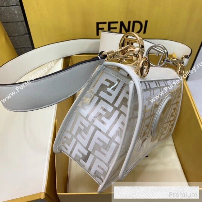 Fendi Transparent FF Medium 25cm Kan I Flap Bag White 2019 (AFEI-9062442)