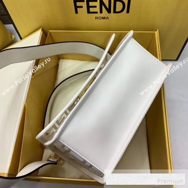 Fendi Transparent FF Medium 25cm Kan I Flap Bag White 2019 (AFEI-9062442)