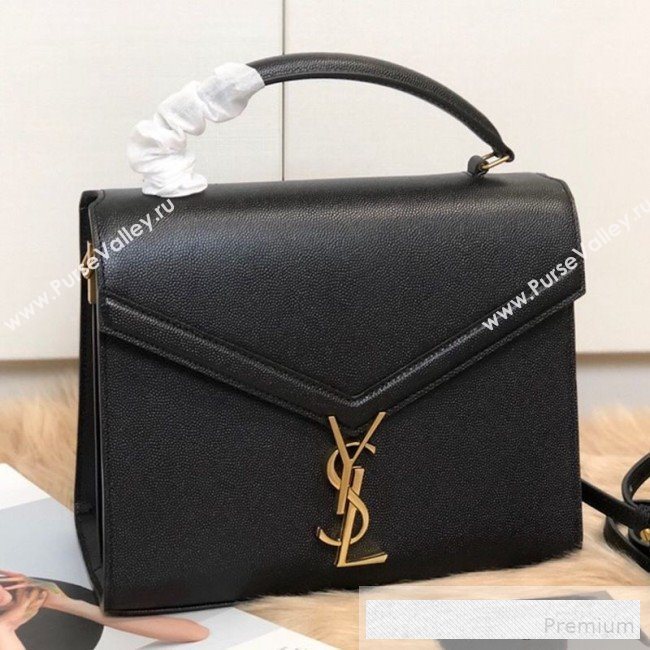 Saint Laurent Cassandra Top Handle Medium Bag in Grained Calfskin Leather 578000 Black 2019 (KTSD-9062444)