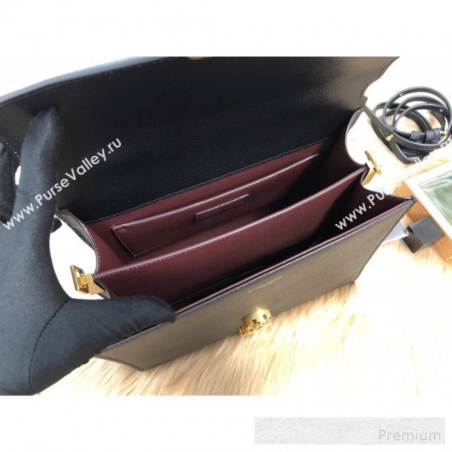 Saint Laurent Cassandra Top Handle Medium Bag in Grained Calfskin Leather 578000 Black 2019 (KTSD-9062444)