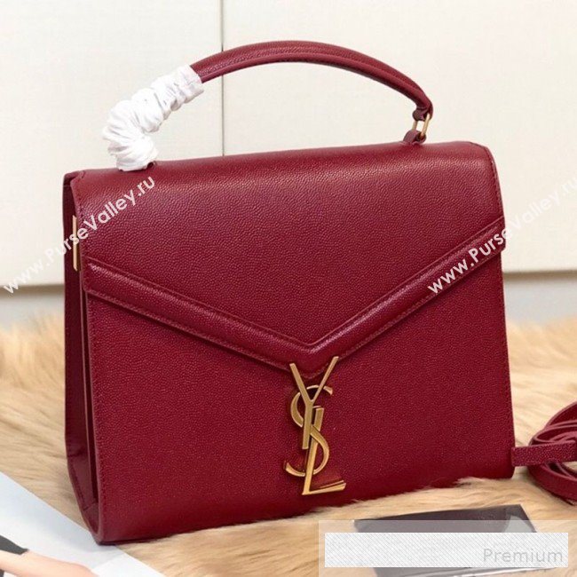 Saint Laurent Cassandra Top Handle Medium Bag in Grained Calfskin Leather 578000 Red 2019 (KTSD-9062445)