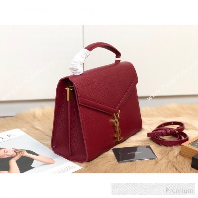 Saint Laurent Cassandra Top Handle Medium Bag in Grained Calfskin Leather 578000 Red 2019 (KTSD-9062445)