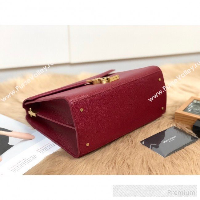 Saint Laurent Cassandra Top Handle Medium Bag in Grained Calfskin Leather 578000 Red 2019 (KTSD-9062445)