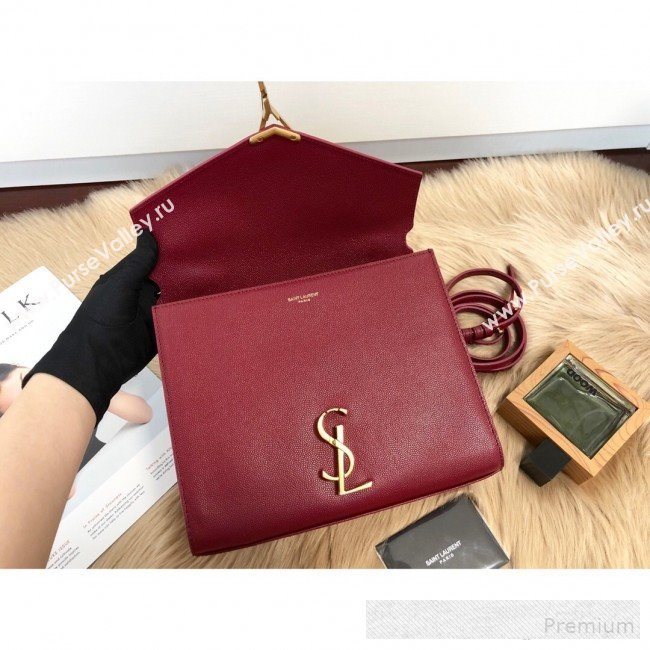 Saint Laurent Cassandra Top Handle Medium Bag in Grained Calfskin Leather 578000 Red 2019 (KTSD-9062445)