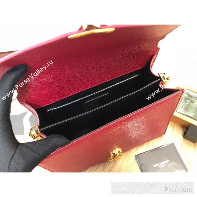 Saint Laurent Cassandra Top Handle Medium Bag in Grained Calfskin Leather 578000 Red 2019 (KTSD-9062445)