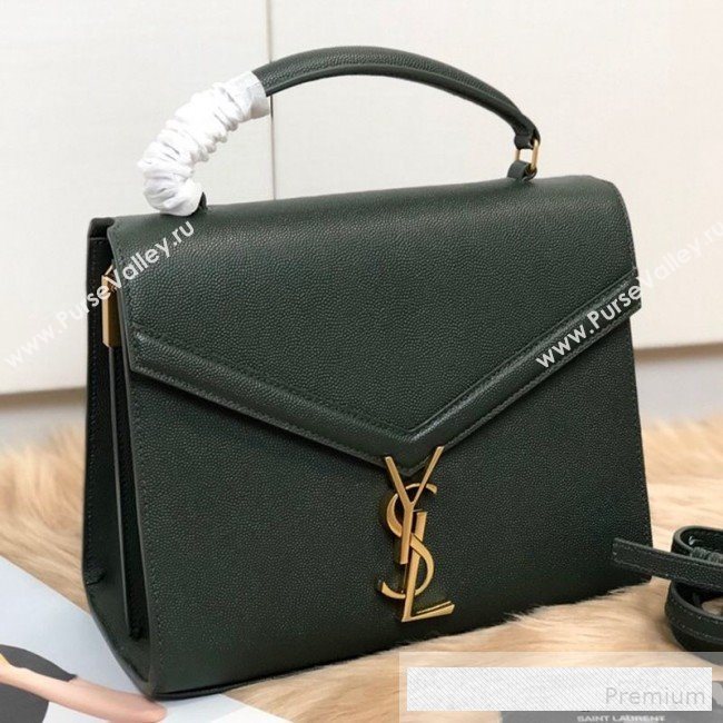 Saint Laurent Cassandra Top Handle Medium Bag in Grained Calfskin Leather 578000 Green 2019 (KTSD-9062446)