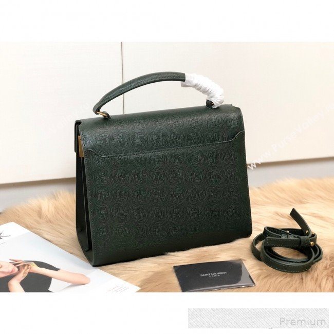 Saint Laurent Cassandra Top Handle Medium Bag in Grained Calfskin Leather 578000 Green 2019 (KTSD-9062446)