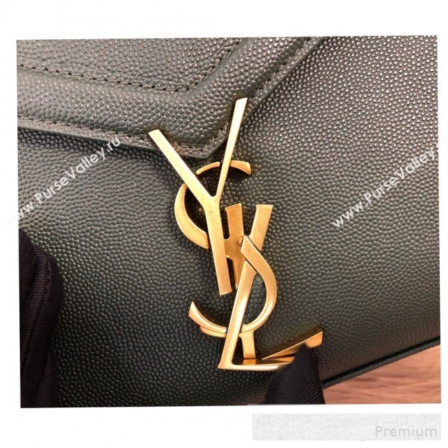 Saint Laurent Cassandra Top Handle Medium Bag in Grained Calfskin Leather 578000 Green 2019 (KTSD-9062446)