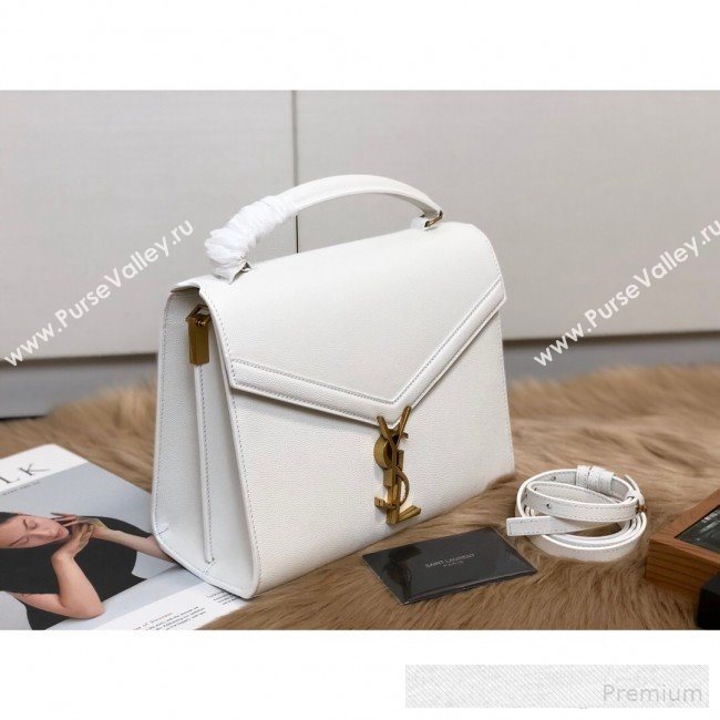 Saint Laurent Cassandra Top Handle Medium Bag in Grained Calfskin Leather 578000 White 2019 (KTSD-9062447)