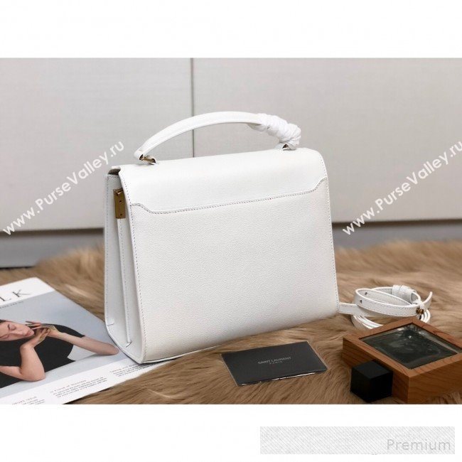 Saint Laurent Cassandra Top Handle Medium Bag in Grained Calfskin Leather 578000 White 2019 (KTSD-9062447)