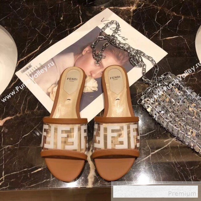 Fendi FF PVC Flat Slide Sandals Brown 2019 (XZG-9062532)