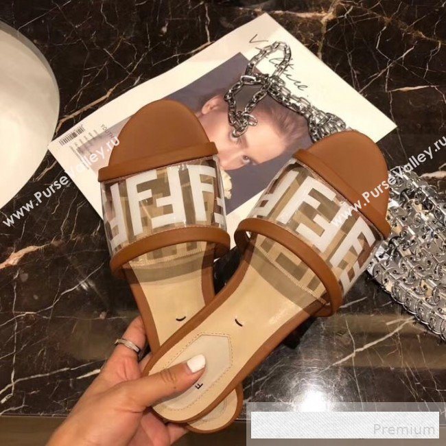 Fendi FF PVC Flat Slide Sandals Brown 2019 (XZG-9062532)