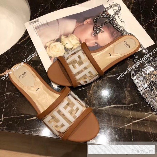 Fendi FF PVC Flat Slide Sandals Brown 2019 (XZG-9062532)