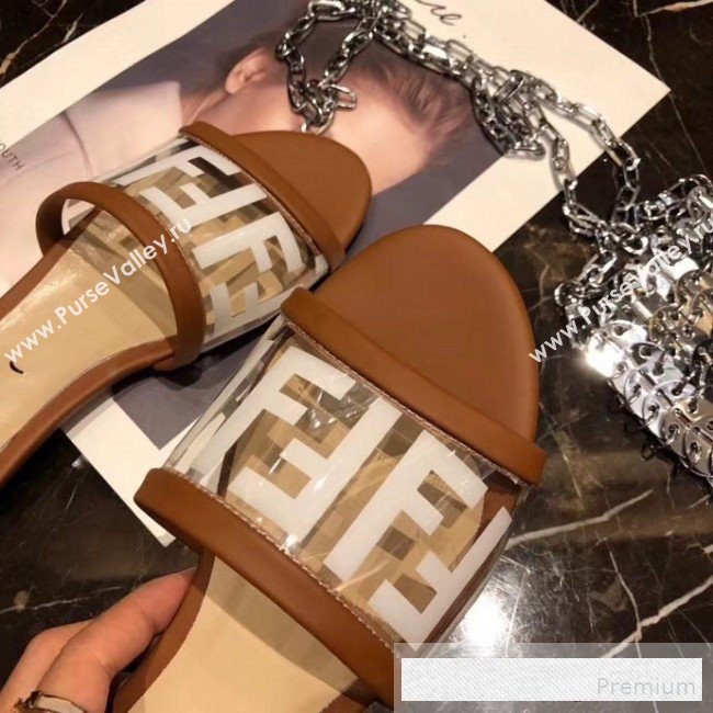 Fendi FF PVC Flat Slide Sandals Brown 2019 (XZG-9062532)