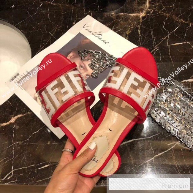Fendi FF PVC Flat Slide Sandals Red 2019 (XZG-9062533)
