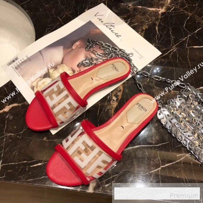 Fendi FF PVC Flat Slide Sandals Red 2019 (XZG-9062533)