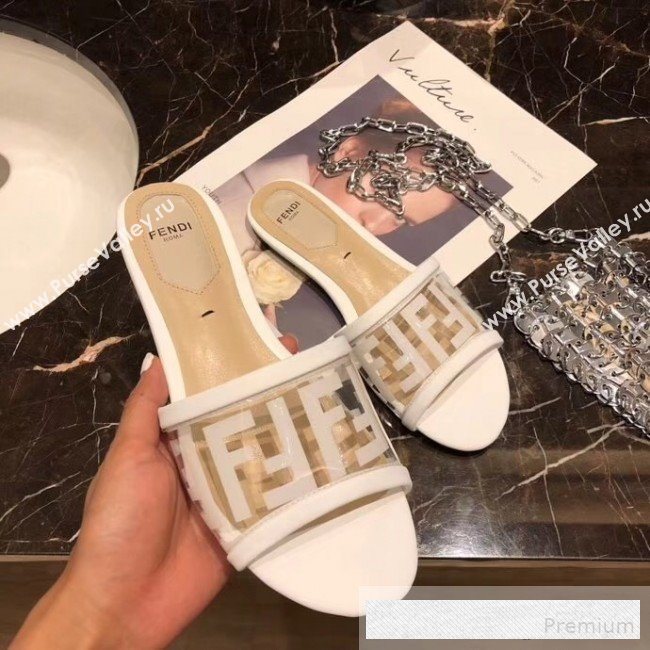 Fendi FF PVC Flat Slide Sandals White 2019 (XZG-9062534)