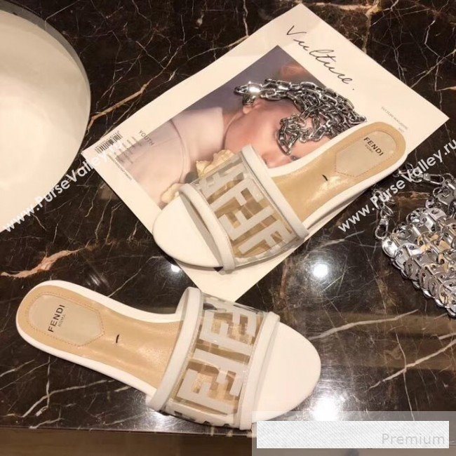 Fendi FF PVC Flat Slide Sandals White 2019 (XZG-9062534)