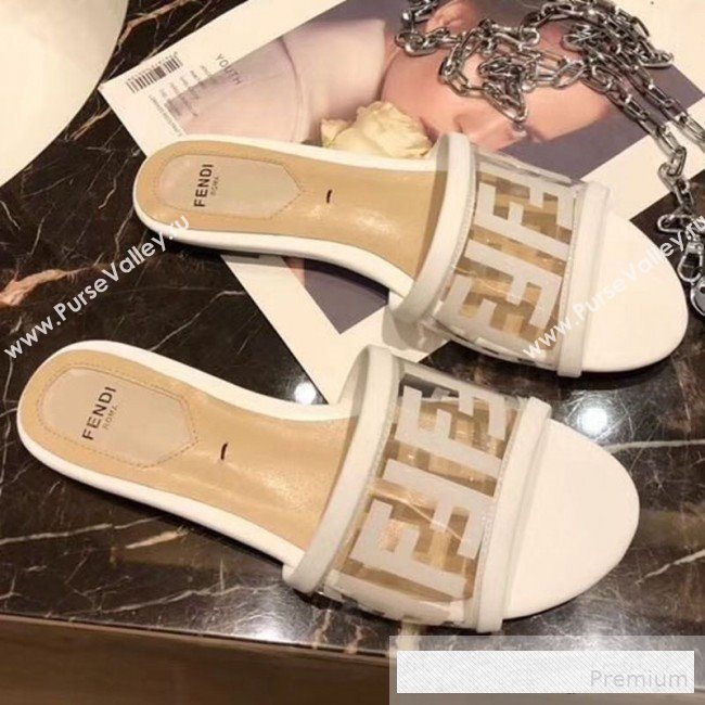 Fendi FF PVC Flat Slide Sandals White 2019 (XZG-9062534)
