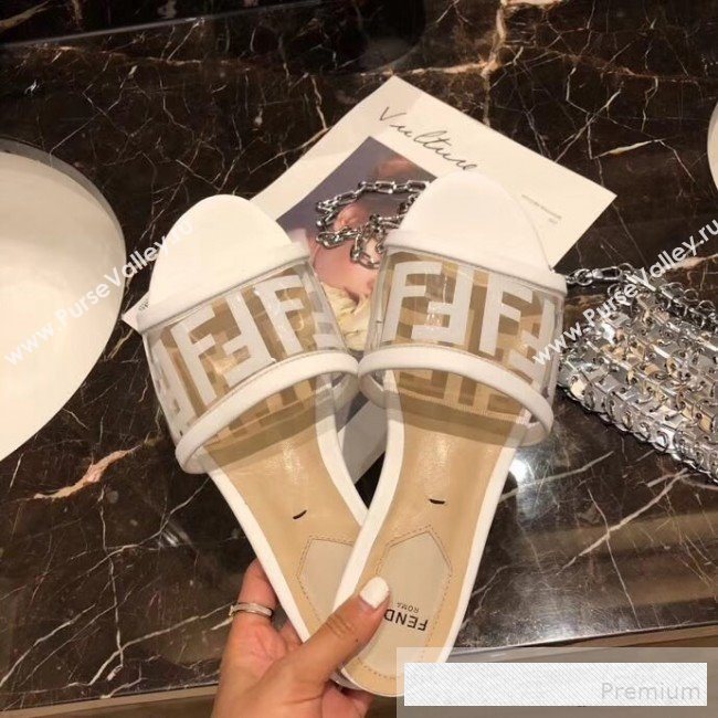 Fendi FF PVC Flat Slide Sandals White 2019 (XZG-9062534)