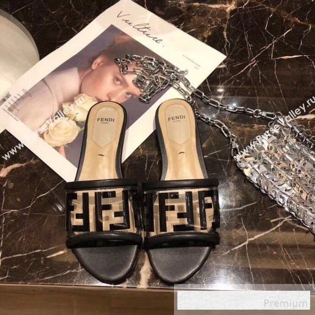 Fendi FF PVC Flat Slide Sandals Black 2019 (XZG-9062535)