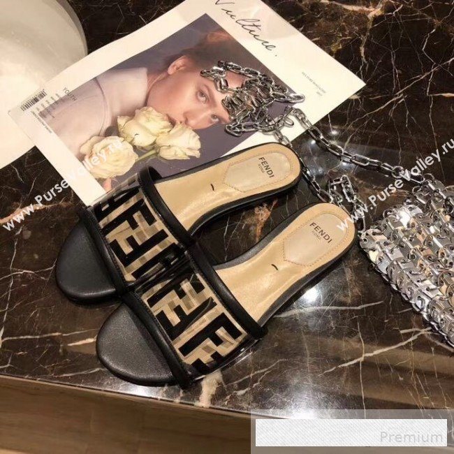 Fendi FF PVC Flat Slide Sandals Black 2019 (XZG-9062535)