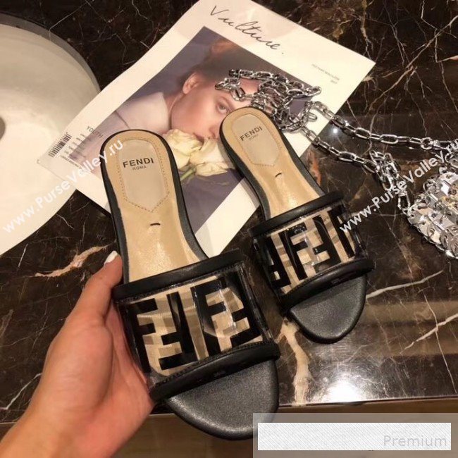 Fendi FF PVC Flat Slide Sandals Black 2019 (XZG-9062535)