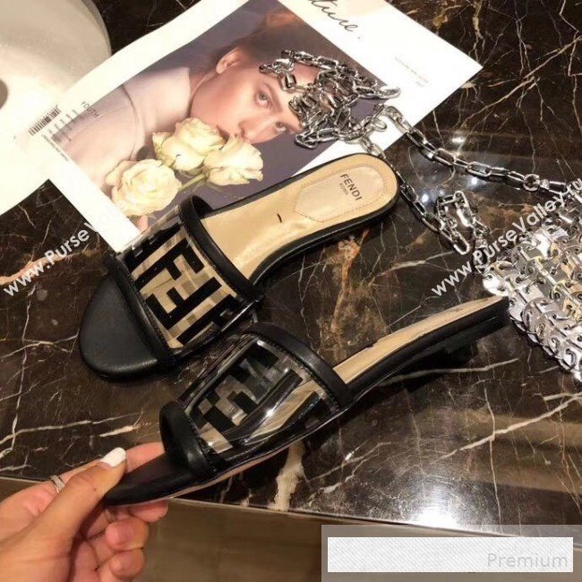 Fendi FF PVC Flat Slide Sandals Black 2019 (XZG-9062535)
