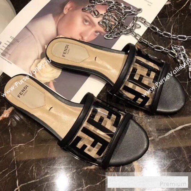 Fendi FF PVC Flat Slide Sandals Black 2019 (XZG-9062535)