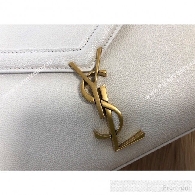 Saint Laurent Cassandra Top Handle Medium Bag in Grained Calfskin Leather 578000 White 2019 (KTSD-9062447)