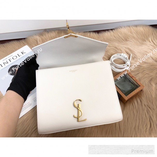 Saint Laurent Cassandra Top Handle Medium Bag in Grained Calfskin Leather 578000 White 2019 (KTSD-9062447)